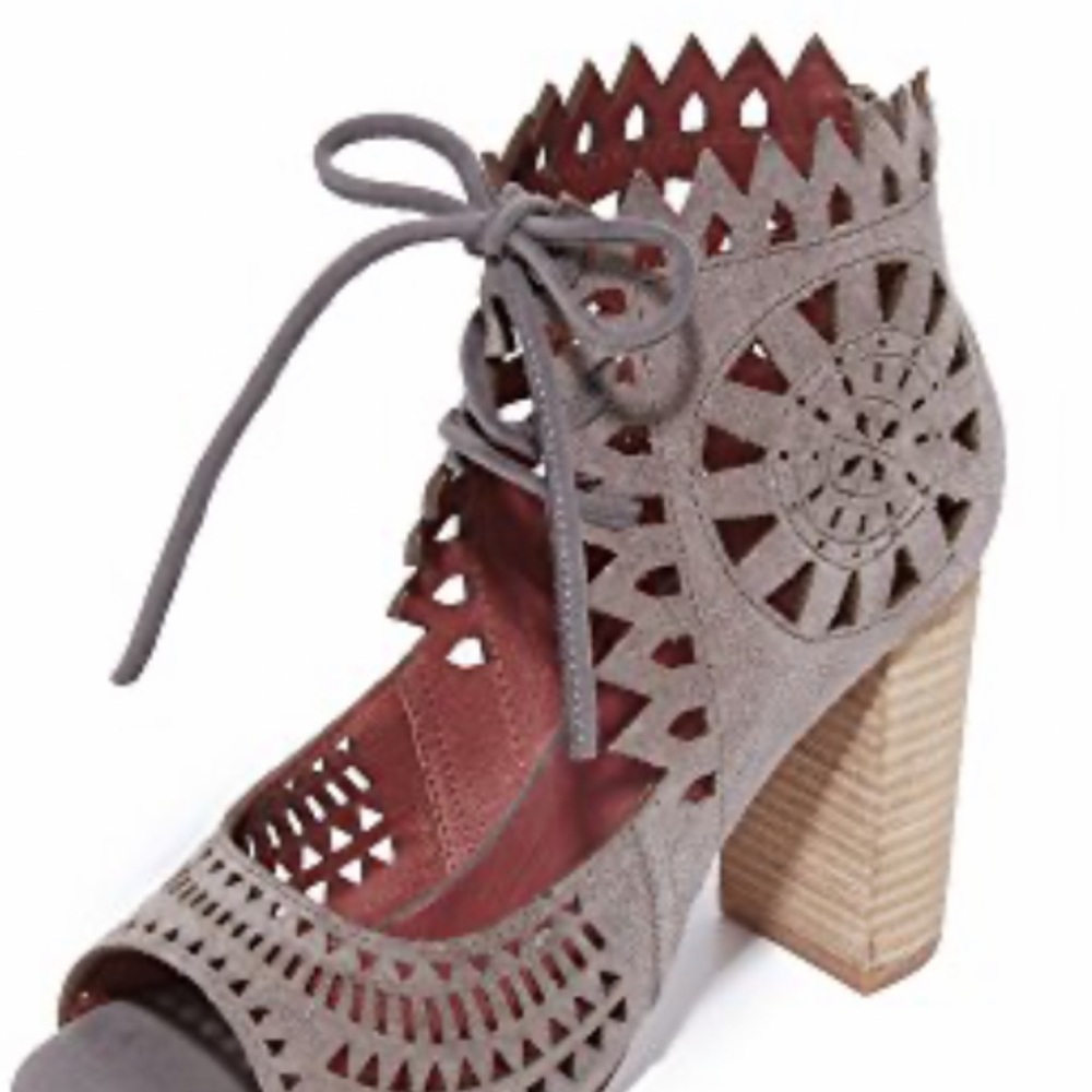 NEW IN BOX Jeffrey Campbell Cordia laser cut suede booties in taupe